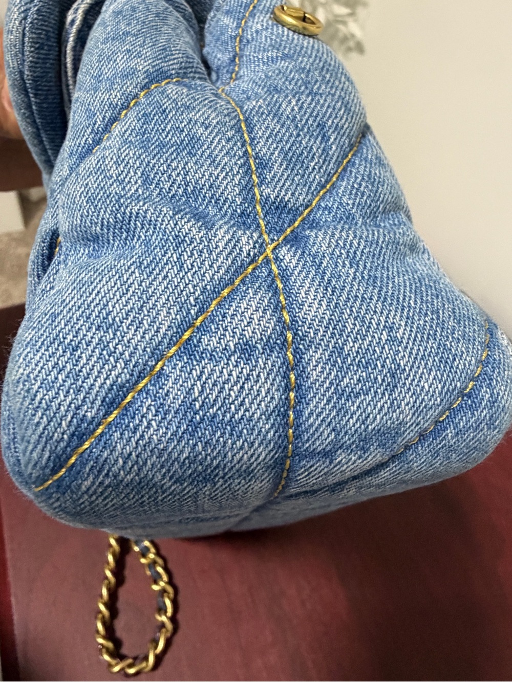 Coach Quilted Denim Shoulder Bag with Gold Chain and Dark Hardware - Blue - Picture 5 of 9
